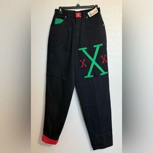 Rare Vintage EXHAUST Denim Jeans 90s Streetwear Green, Red And Black Size 29 NWT